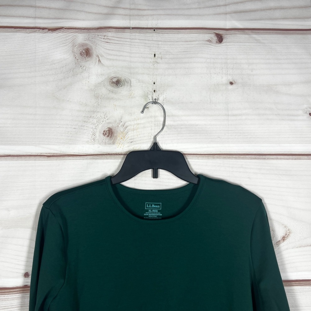 L.L.Bean Supima Cotton T-Shirt Womens XL Green Solid Long Sleeve Crewneck Top - Picture 5 of 7
